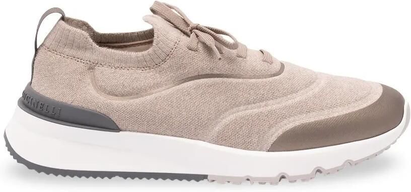 Brunello Cucinelli Techno katoenen gebreide hardloopschoenen met details Beige