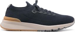 Brunello Cucinelli Wollen gebreide en semi-gepolijste kalfsleren sneakers met warme binnenvoering Blauw