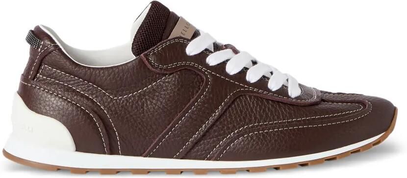 Brunello Cucinelli Zachte leren sneakers met glanzende lussen Bruin
