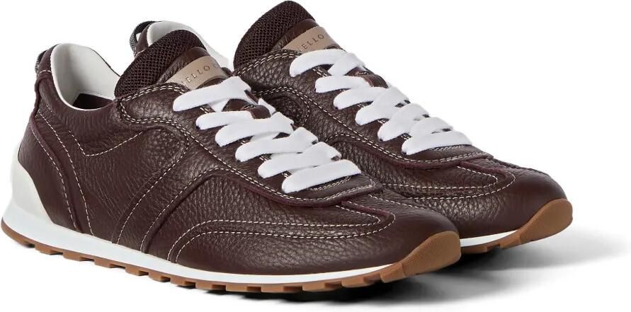 Brunello Cucinelli Zachte leren sneakers met glanzende lussen Bruin - Foto 3
