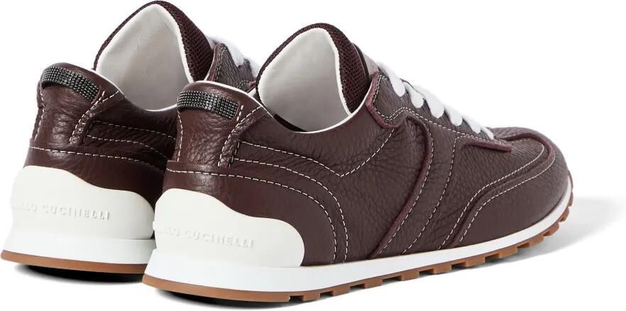Brunello Cucinelli Zachte leren sneakers met glanzende lussen Bruin - Foto 4