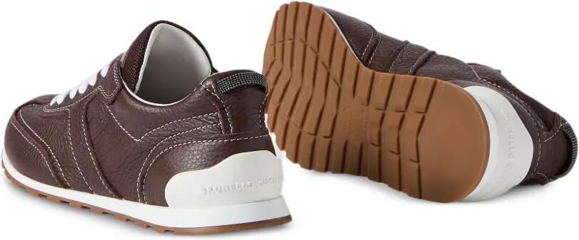 Brunello Cucinelli Zachte leren sneakers met glanzende lussen Bruin - Foto 5