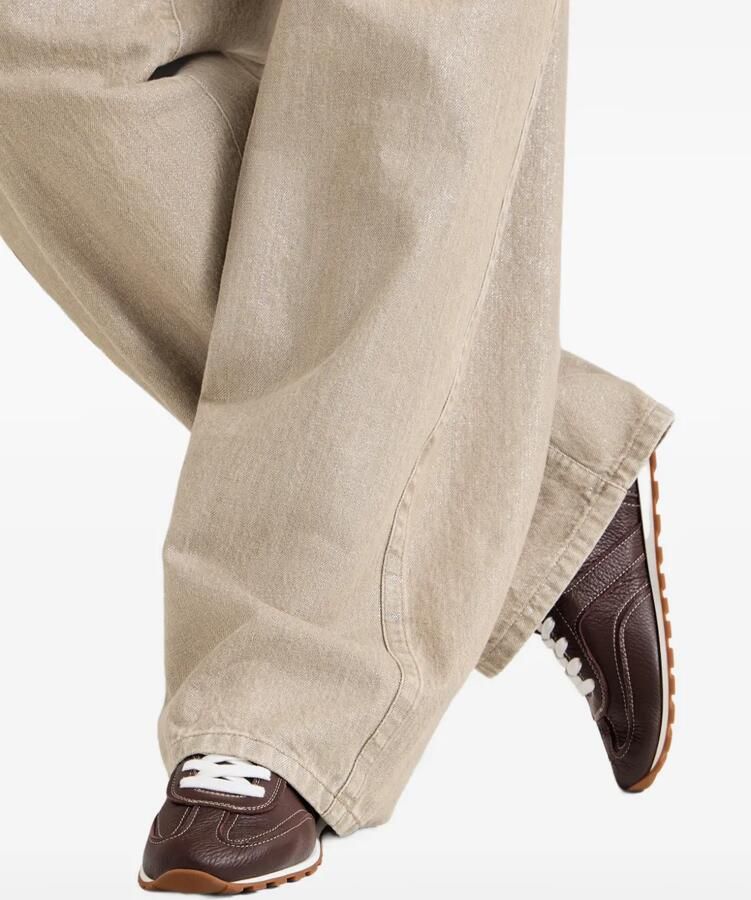 Brunello Cucinelli Zachte leren sneakers met glanzende lussen Bruin - Foto 2