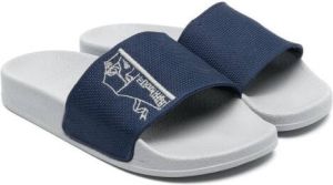 Brunello Cucinelli Kids Slippers met geborduurd logo Blauw
