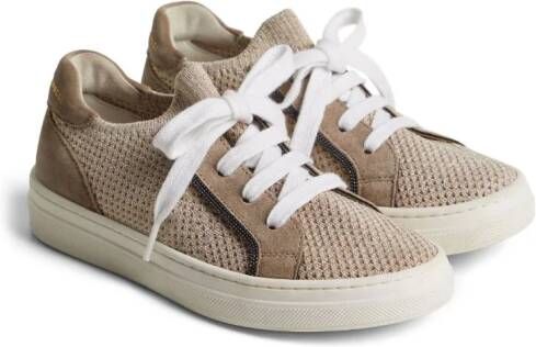 Brunello Cucinelli Kids Gebreide sneakers met monili detail Beige