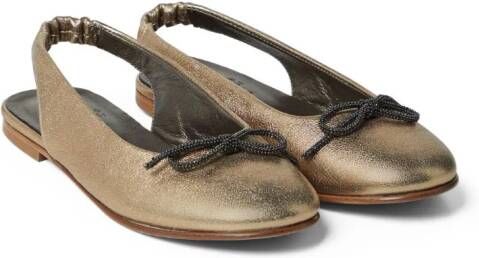 Brunello Cucinelli Kids Lamé leren ballerina's Goud