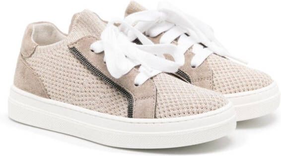 Brunello Cucinelli Kids Sneakers met gebreide vlakken Beige