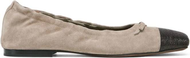 Brunello Cucinelli Leren ballerina's met Monili-neus Bruin