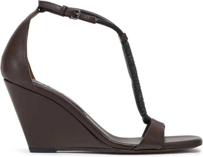 Brunello Cucinelli Leren sandalen met sleehak Bruin