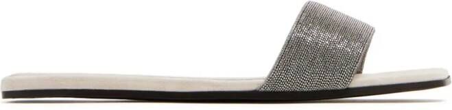 Brunello Cucinelli Leren slippers met monili details Zilver