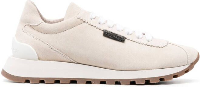 Brunello Cucinelli Monili-chain suede low-top sneakers Beige