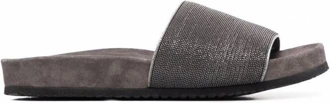 Brunello Cucinelli Monili leren slippers Zilver