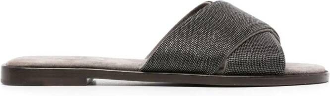 Brunello Cucinelli Monili slippers met gekruiste bandjes Grijs