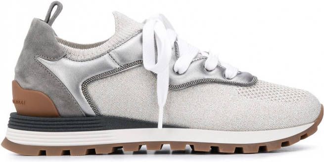 Brunello Cucinelli Sneakers met vlakken dames leer leer rubber StofStof 40 Grijs