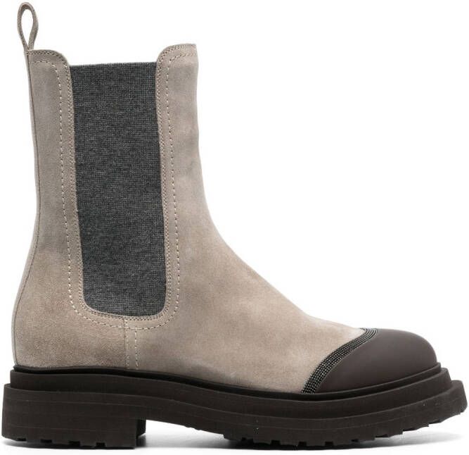 Brunello Cucinelli Suède enkellaarzen Beige