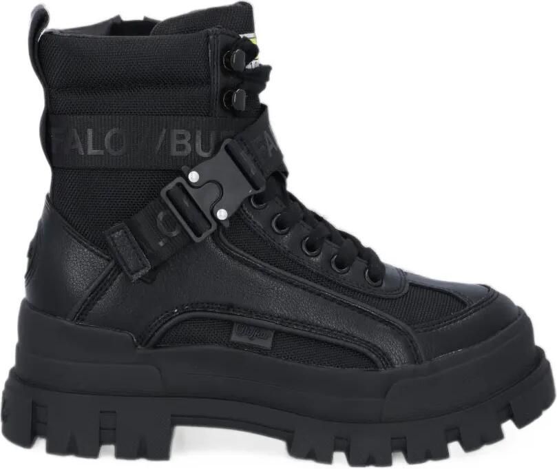 Buffalo Aspha Com 1 buckle-strap chunky-sole boots Zwart