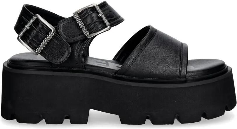 Buffalo Blake sandalen met gespsluiting en plateauzool Zwart