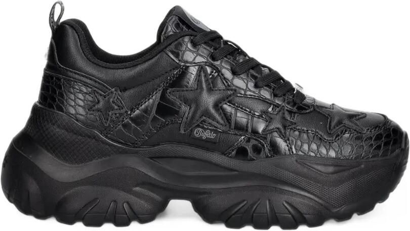 Buffalo Bliss Star crocodile-effect sneakers Zwart