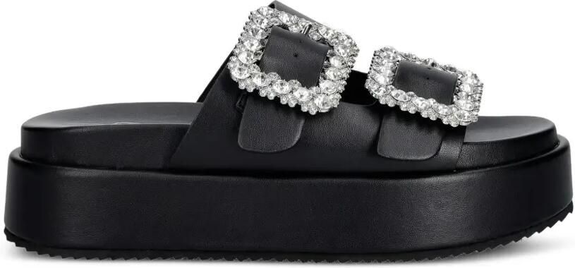 Buffalo Noa Ari Glam slippers met plateauzool en kristallen gesp Zwart