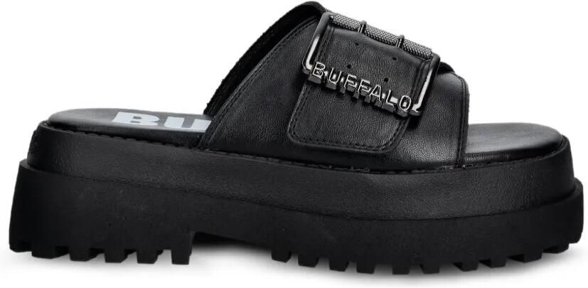 Buffalo Pluto Slide sandalen met gesp Zwart