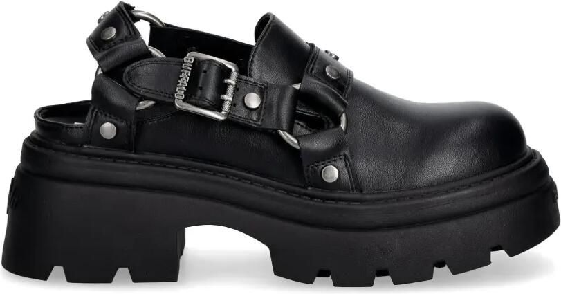 Buffalo Vega Clog Buckle muiltjes met plateauzool en studs Zwart