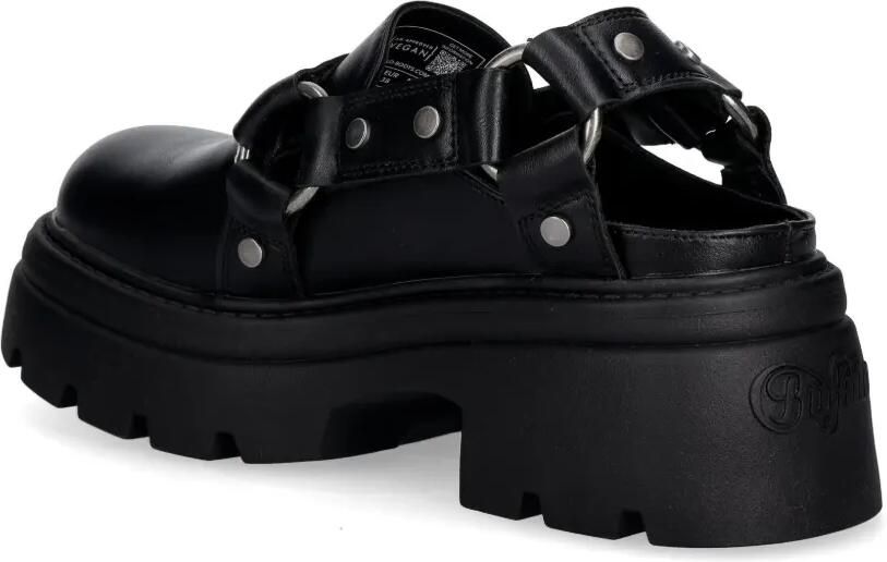 Buffalo Vega Clog Buckle muiltjes met plateauzool en studs Zwart - Foto 3