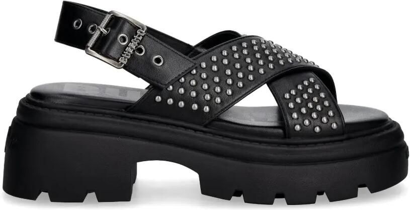 Buffalo Vega Cross sandalen met plateauzool en studs Zwart