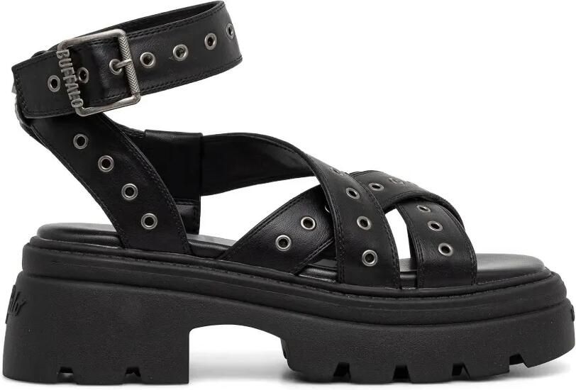 Buffalo Vega MSS RIV sandalen met plateauzool en ringlets Zwart