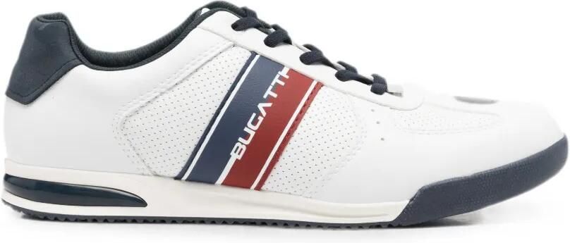Bugatti perforated-detail logo-print sneakers Wit