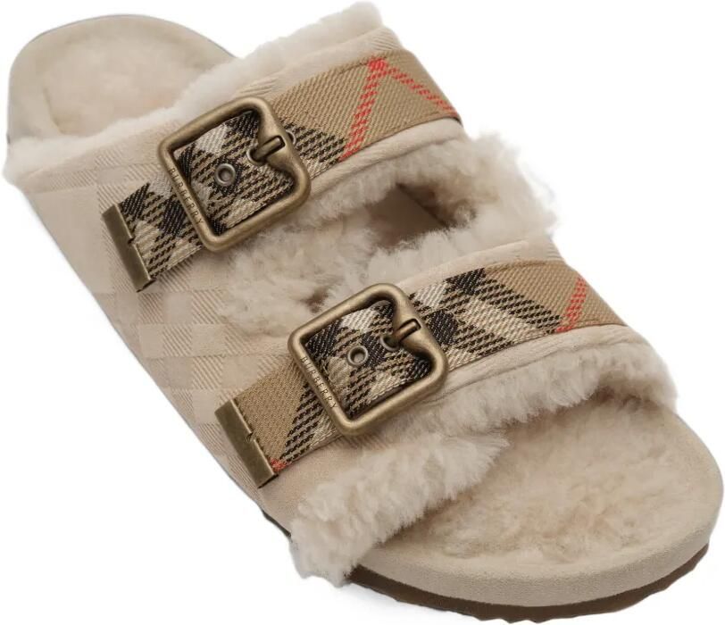 Burberry Check shearling Urchin sandals Beige - Foto 3