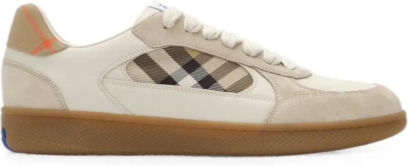 Burberry Check Terrace leren en suède sneakers Beige