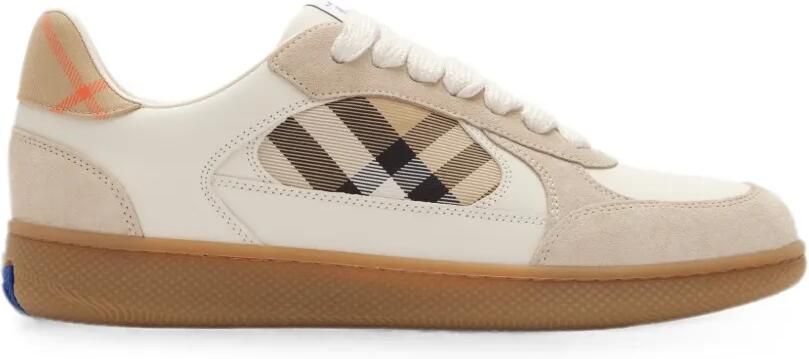 Burberry Check Terrace leren en suède sneakers Beige