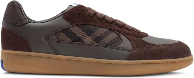 Burberry Check Terrace leren en suède sneakers Bruin