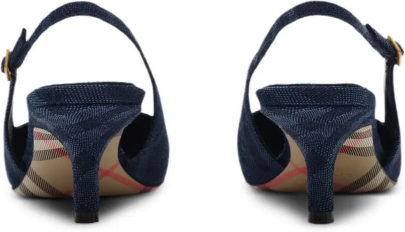 Burberry Dame geruite slingback pumps Blauw - Foto 4