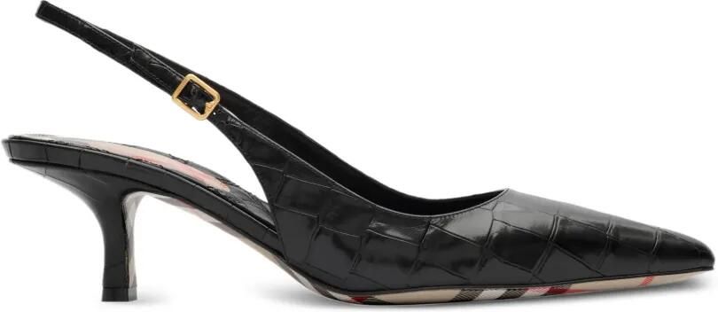 Burberry Dame leren slingback pumps met krokodillen-reliëf Zwart