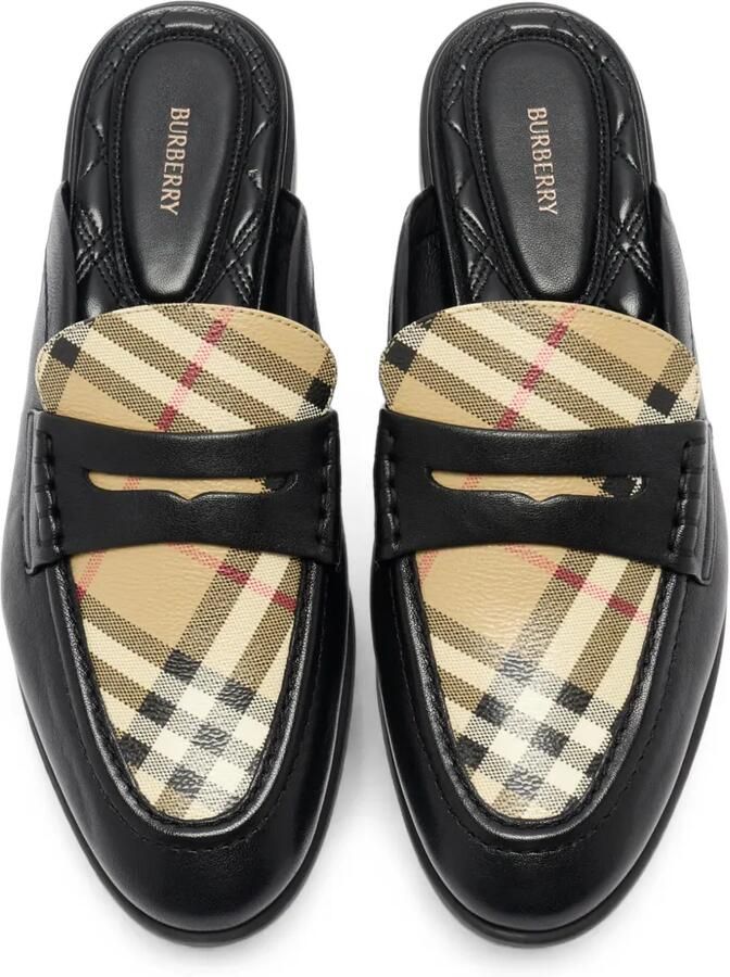 Burberry Geruite en leren Opal muiltjes Zwart - Foto 3