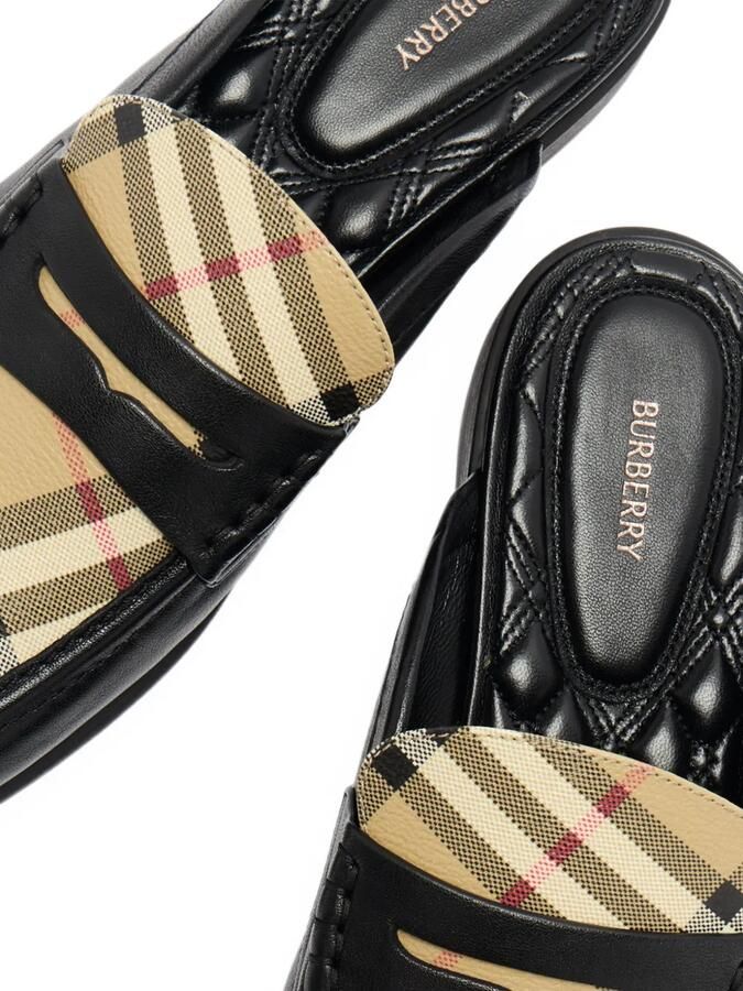 Burberry Geruite en leren Opal muiltjes Zwart - Foto 2