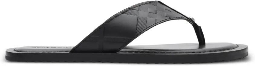 Burberry Geruite leren sandalen met reliëf Zwart