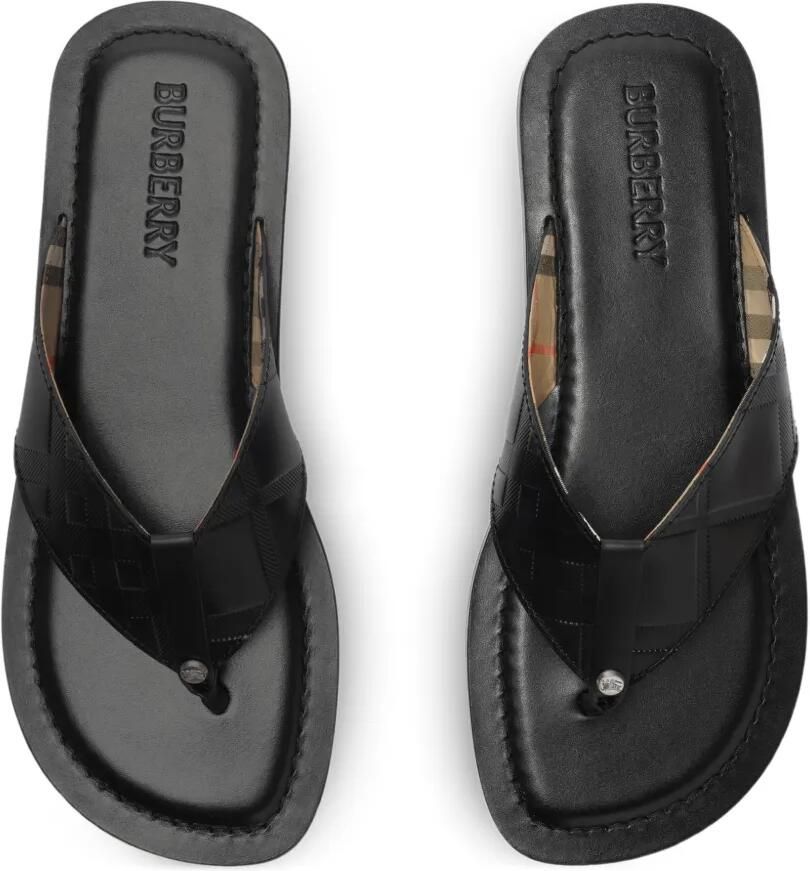 Burberry Geruite leren sandalen met reliëf Zwart - Foto 3