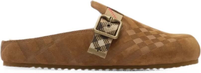Burberry Geruite slippers met gespsluiting Bruin