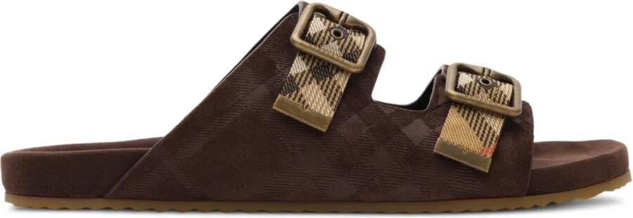 Burberry Geruite suède sandalen Bruin