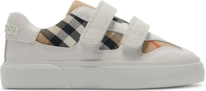 Burberry Kids Geruite katoenen leren sneakers Wit