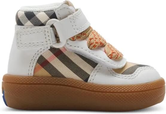Burberry Kids Geruite leren high-top sneakers Wit