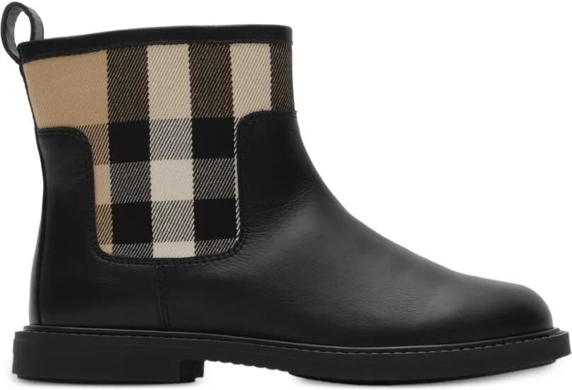 Burberry Kids Leren laarzen met geruit vlak Zwart