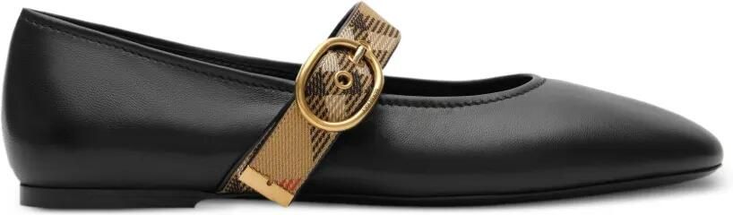 Burberry Robin geruite leren ballerina's met bandje Zwart