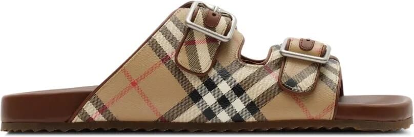 Burberry Urchin geruite en leren sandalen Beige