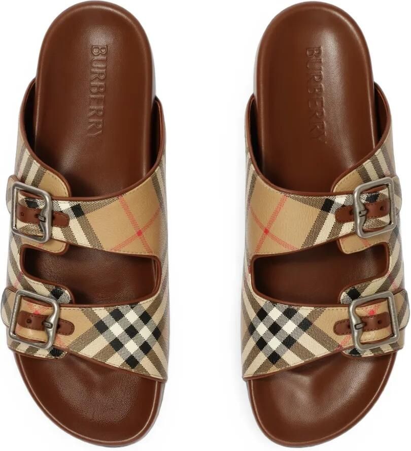 Burberry Urchin geruite en leren sandalen Beige - Foto 2