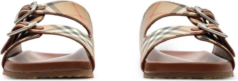 Burberry Urchin geruite en leren sandalen Beige - Foto 4