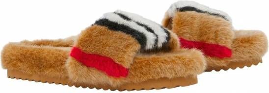 Burberry Kids Icon Stripe slippers met motief Bruin