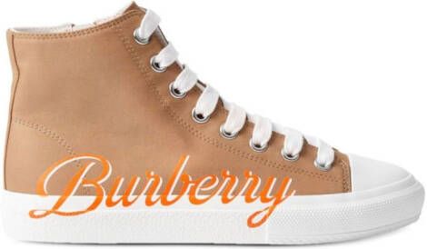 Burberry Kids Logo Script Gabardine high-top sneakers Beige
